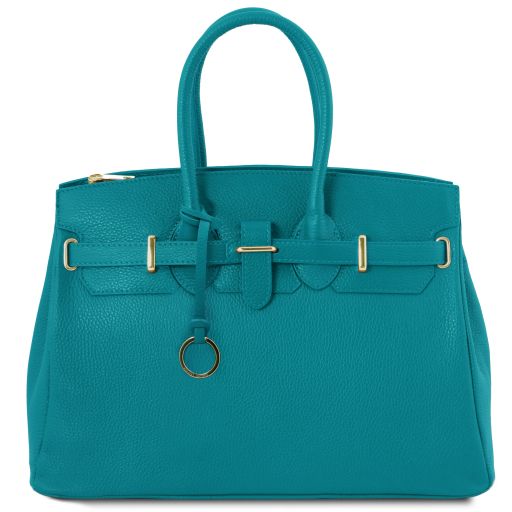 TL Bag Leather Handbag With Golden Hardware Turquoise TL141529