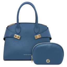 Formentera Sac à Main en Cuir et Trousse de Toilette en Cuir Souple Denim TL142524