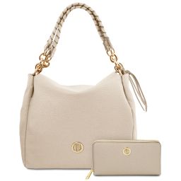 Ibiza Bolso Shopping en Piel Suave y Cartera en Piel con Cremallera en el Contorno Beige TL142609