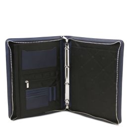 Cesare Leather Document Case With Handle and Ring Binder Dark Blue TL142554