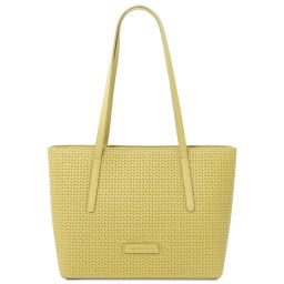 Dedalo Sac Shopping en Cuir Imprimé Tressé Jaune pastel TL142578
