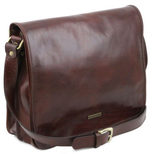 TL Messenger Two compartments leather shoulder bag - Large size Brown TL141254