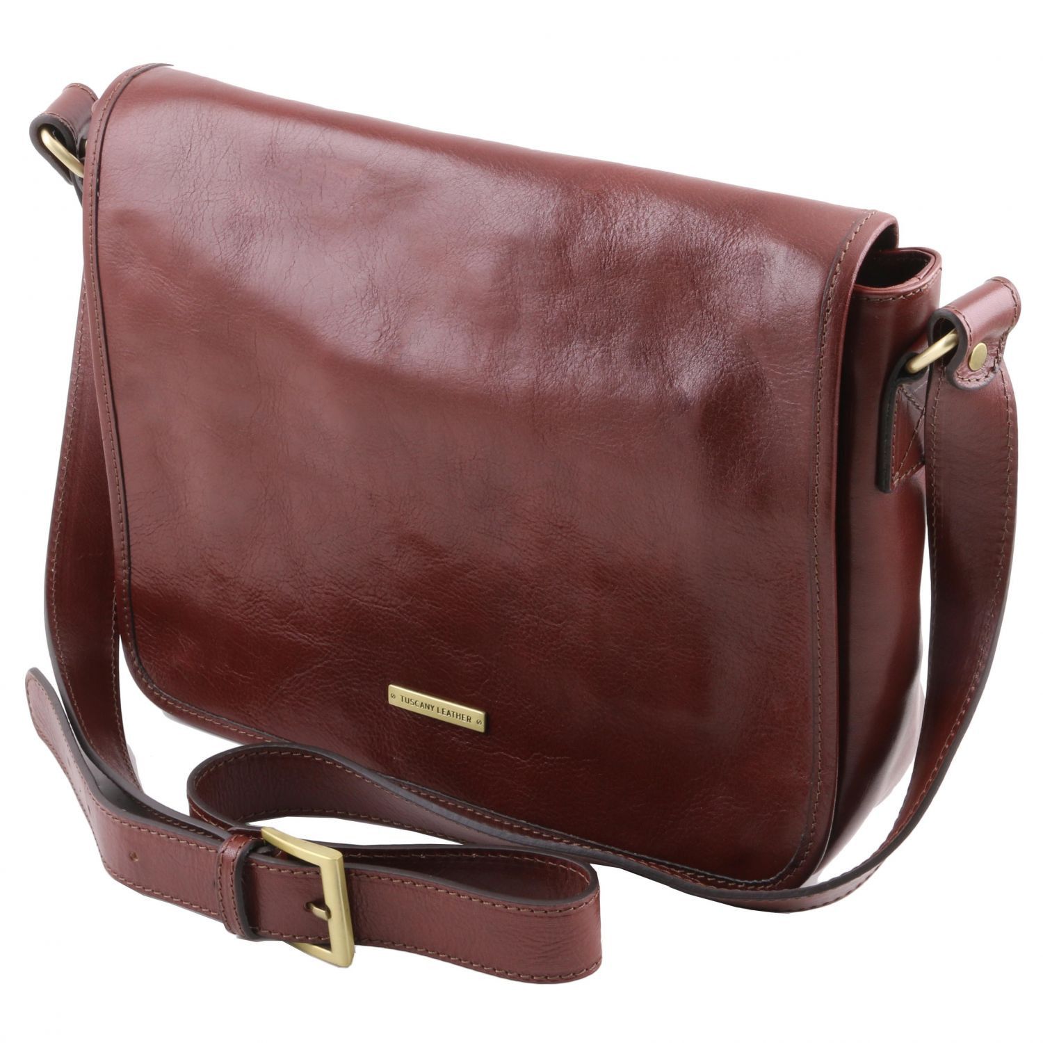 TL Messenger One Compartment Leather Shoulder bag Medium Size Dark Brown TL141301