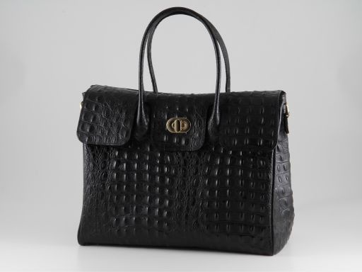 Erika Lady bag in Croco Look Leather - Large Size Black TL140847