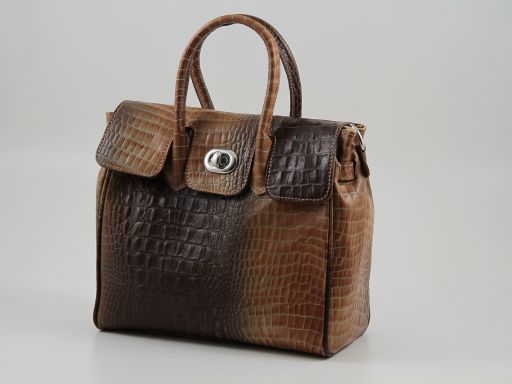 Erika Croco Printed Leather Bag- Small Size Коньяк TL140921