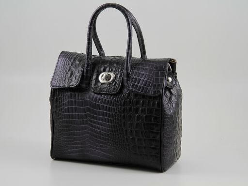 Erika Croco Printed Leather Bag- Small Size Черный TL140921