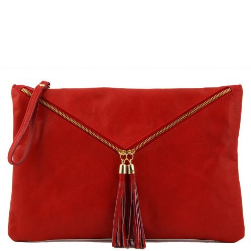 Audrey Clutch Leather Handbag - Large Size Red TL141033