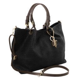 TL KeyLuck Sac shopping TL SMART en cuir imprimé tressé - Grand modèle Noir TL141568