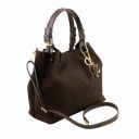 TL KeyLuck Sac Shopping en Cuir Imprimé Tressé Marron foncé TL141573