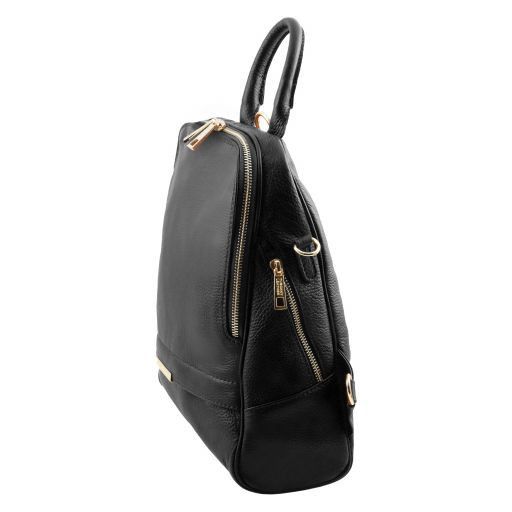 black soft leather backpack