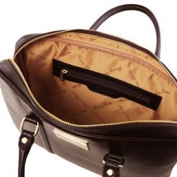 Prato Elegante porta folios y porta ordenador portátil en piel Saffiano Marrón oscuro TL141626