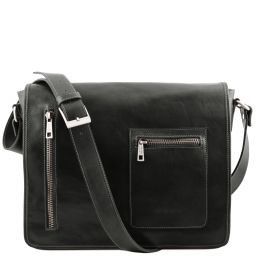 TL Messenger Bolso en piel porta ordenador con bandolera 2 compartimentos Negro TL141650