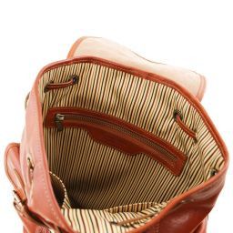 Nara Exklusiver Rucksack aus Leder mit Reissverschluss-Seitentaschen Honig TL141661