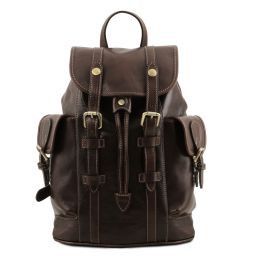 Nara Exklusiver Rucksack aus Leder mit Reissverschluss-Seitentaschen Dunkelbraun TL141661