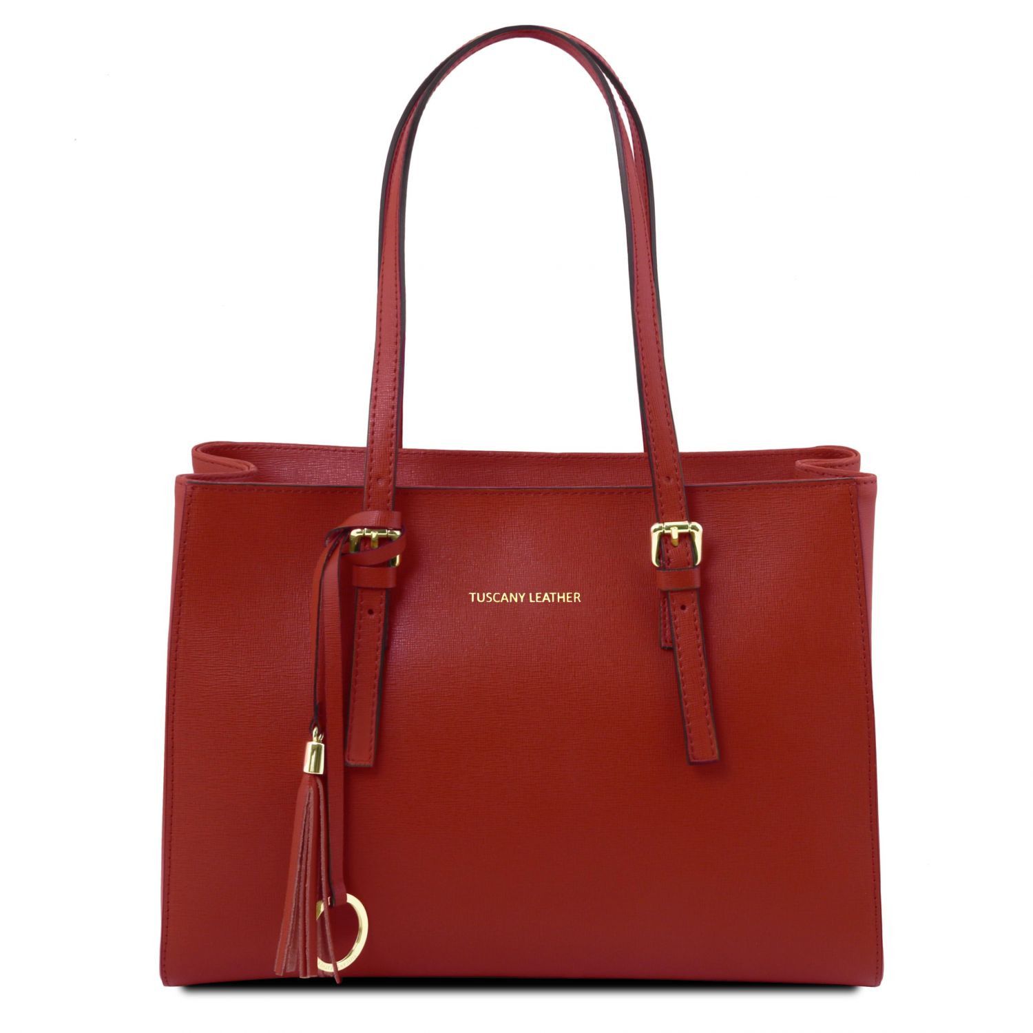 red saffiano leather