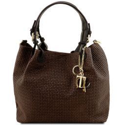 TL KeyLuck Bolso Shopping en Piel Imprimida Tejida Marrón oscuro TL141573