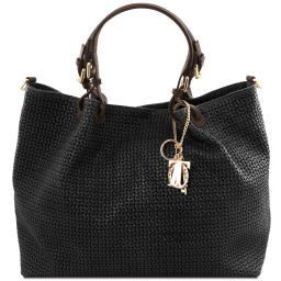 TL KeyLuck Sac shopping TL SMART en cuir imprimé tressé - Grand modèle Noir TL141568