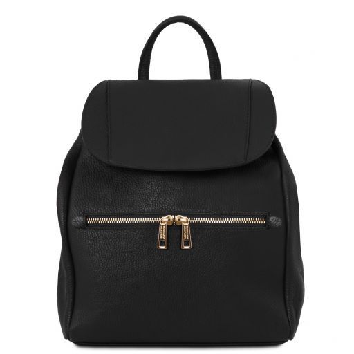 black soft leather backpack