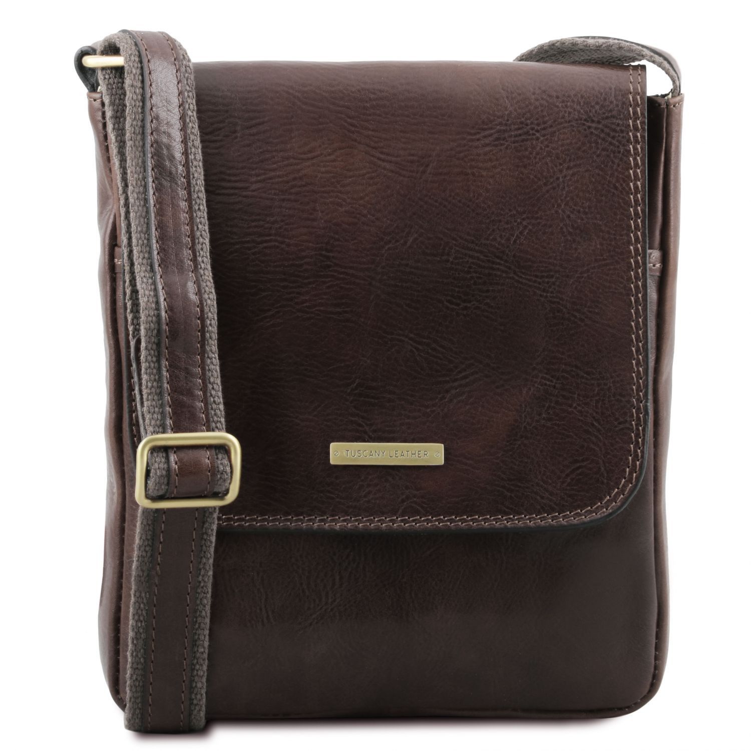 John - Leather Crossbody bag for men With Front zip Dark Brown TL141408