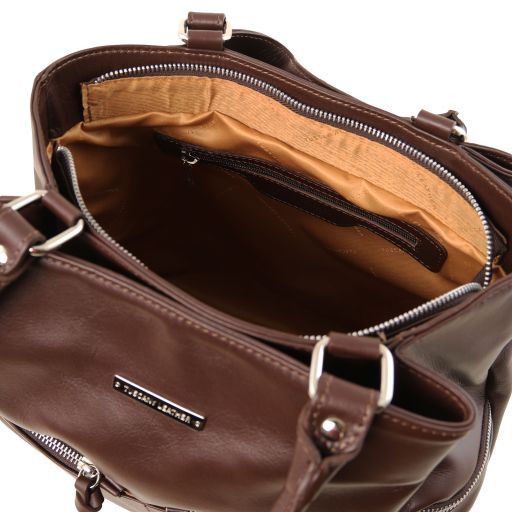 TL Bag Leather Shoulder bag With Front Pockets Dark Brown TL141722