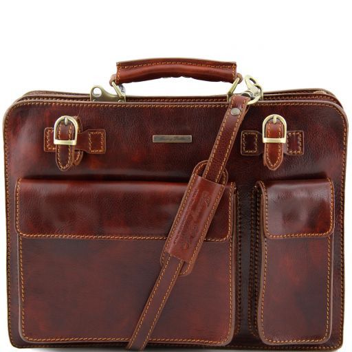 Venezia Leather Briefcase 2 Compartments Brown TL10020