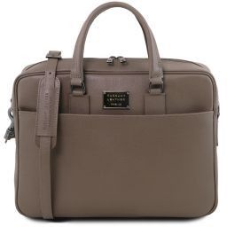 Urbino Cartella porta computer in pelle Saffiano con tasca frontale Talpa scuro TL141627