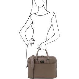 Urbino Cartella porta computer in pelle Saffiano con tasca frontale Talpa scuro TL141627