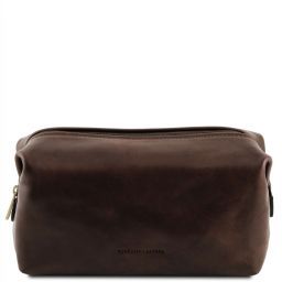 Smarty Leather toilet bag - Small size Dark Brown TL141220
