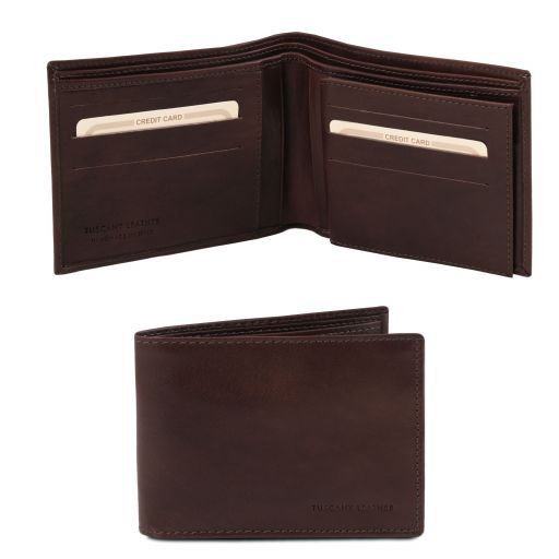 Эксклюзивный кожаный бумажник тройного сложения для мужчин Темно-коричневый TL140817
