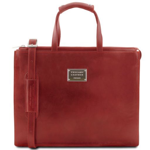 Palermo Leather Briefcase 3 Compartments for Women Red TL141343