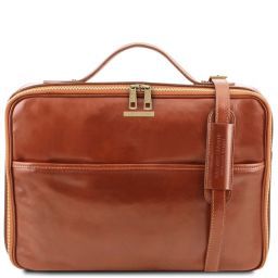Vicenza Leather laptop briefcase with zip closure Honey TL141240