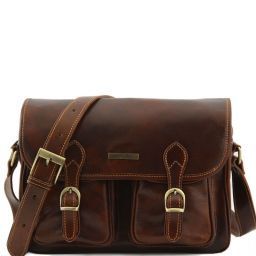 San Marino Borsa da viaggio in pelle con tasche frontali Marrone TL10180