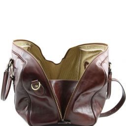 TL Voyager Leather travel bag with front straps - Small size Dark Brown TL141249