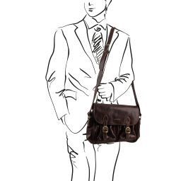 San Marino Bolso de viaje en piel con bolsillos delanteros Marrón oscuro TL10180