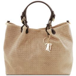 TL KeyLuck Sac shopping TL SMART en cuir imprimé tressé - Grand modèle Beige TL141568