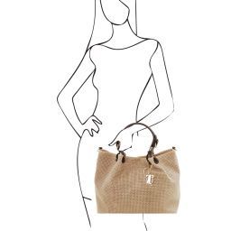 TL KeyLuck Sac shopping TL SMART en cuir imprimé tressé - Grand modèle Beige TL141568