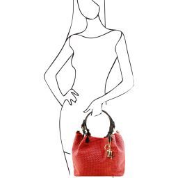 TL KeyLuck Borsa shopping in pelle stampa intrecciata Rosso Lipstick TL141573