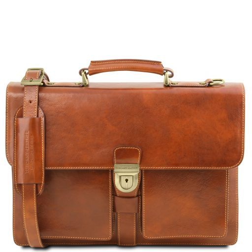 Assisi Leather Briefcase 3 Compartments Honey TL141825