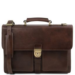Assisi Leather Briefcase 3 Compartments Dark Brown TL141825