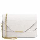 Hera Croc print leather clutch with chain strap White TL141837
