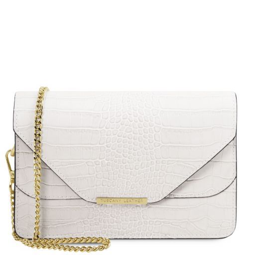 white bag with chain strap