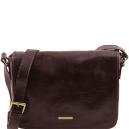 TL Messenger Bolso en piel con bandolera 1 compartimento - Tamaño medio Marrón oscuro TL141301
