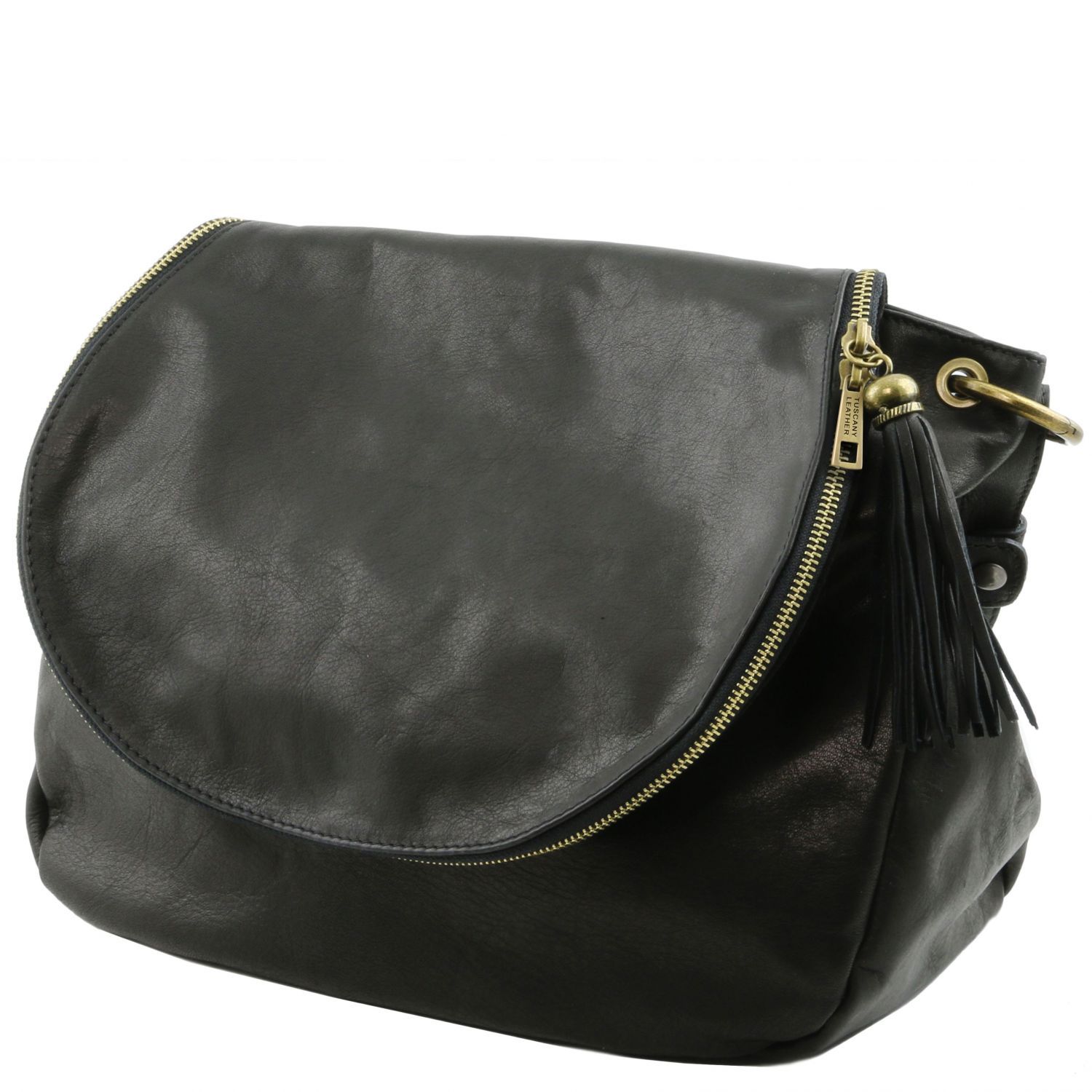 Tl Bag Soft Leather Shoulder Bag With Tassel Detail Black Tl