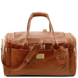 TL Voyager Reisetasche aus Leder mit 2 Reissverschluss-Seitentaschen - Gross Honig TL141281