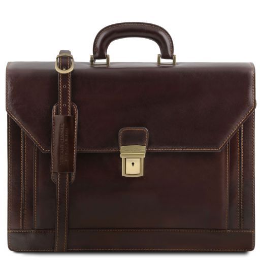 Roma Leather briefcase 3 compartments Dark Brown TL141349