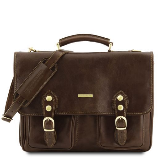 Modena Leather Briefcase 2 Compartments Dark Brown TL141134