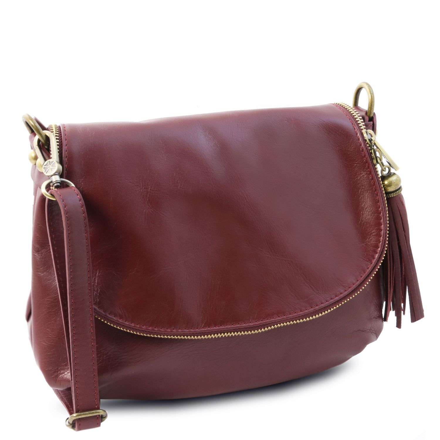 TL Bag Soft Leather Shoulder bag With Tassel Detail Bordeaux TL141223