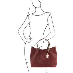 TL KeyLuck Borsa shopping TL SMART in pelle stampa intrecciata - Misura Grande Bordeaux TL141568