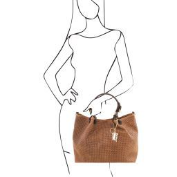 TL KeyLuck Sac shopping TL SMART en cuir imprimé tressé - Grand modèle Cannelle TL141568
