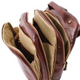 Phuket Sac à dos en cuir porte ordinateur avec 3 compartiments Marron TL141402
